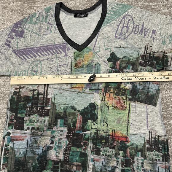 Iroah Dress Womens XS Gray Cityscape Graphic T Shirt Midi Pockets Art Print USA - Picture 11 of 13